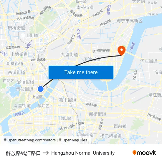 解放路钱江路口 to Hangzhou Normal University map
