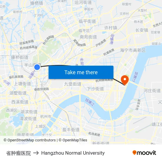 省肿瘤医院 to Hangzhou Normal University map