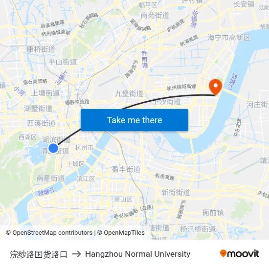 Huansha Road - Guohuo Road Intersection to Hangzhou Normal University map