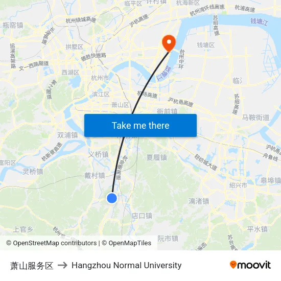 萧山服务区 to Hangzhou Normal University map