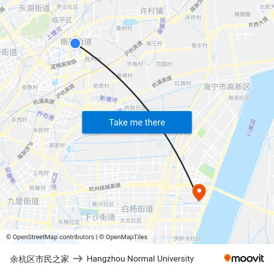余杭区市民之家 to Hangzhou Normal University map