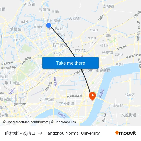 临杭线运溪路口 to Hangzhou Normal University map