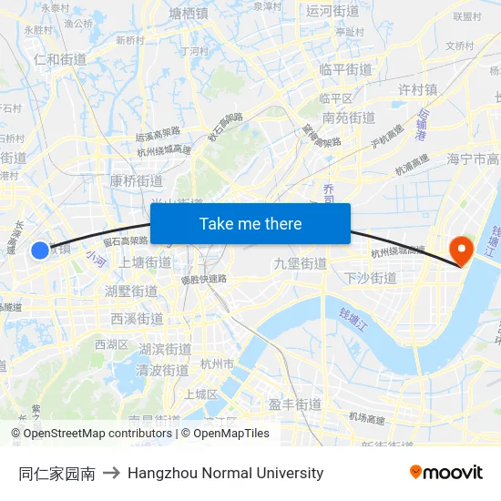同仁家园南 to Hangzhou Normal University map