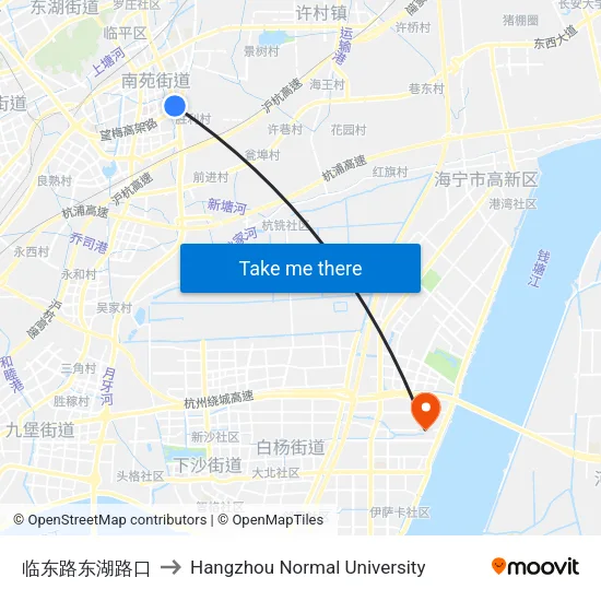 临东路东湖路口 to Hangzhou Normal University map