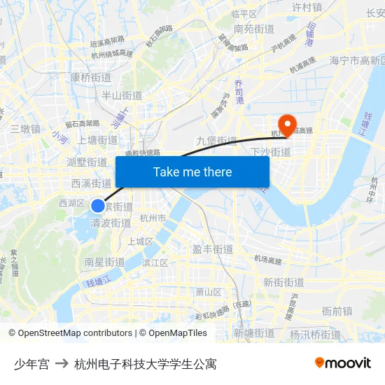 少年宫 to 杭州电子科技大学学生公寓 map