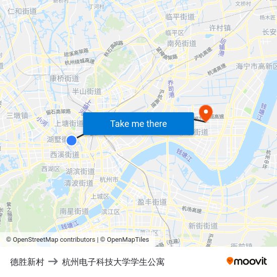 德胜新村 to 杭州电子科技大学学生公寓 map