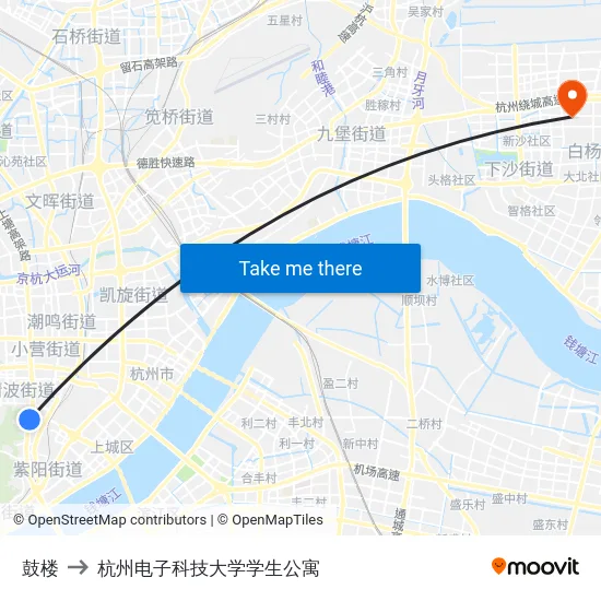 鼓楼 to 杭州电子科技大学学生公寓 map