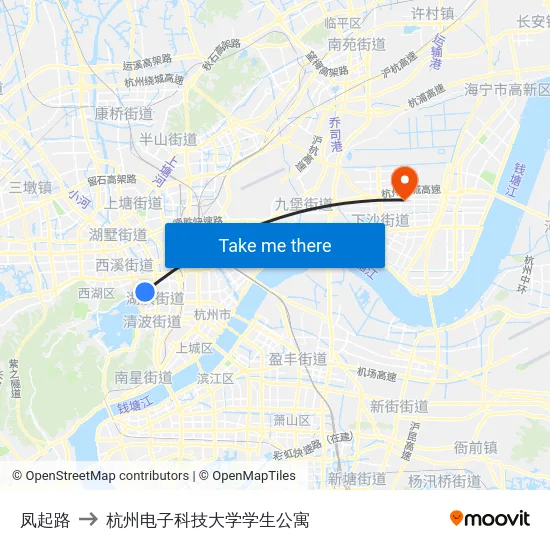 凤起路 to 杭州电子科技大学学生公寓 map
