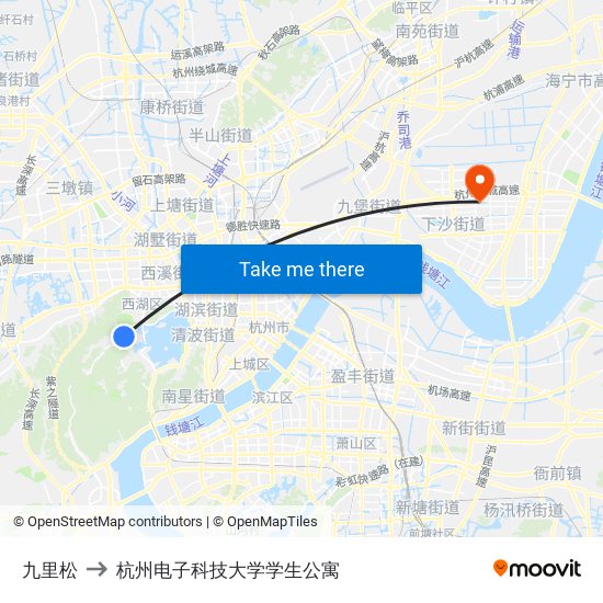 九里松 to 杭州电子科技大学学生公寓 map