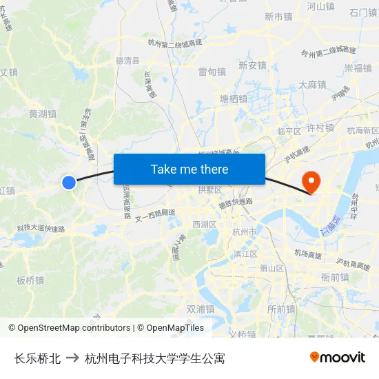 长乐桥北 to 杭州电子科技大学学生公寓 map