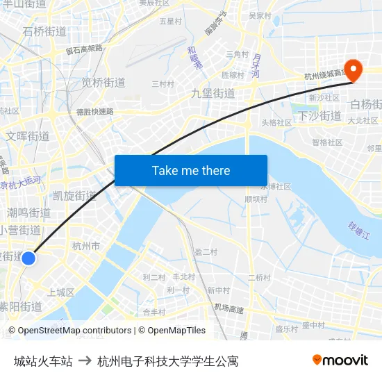 城站火车站 to 杭州电子科技大学学生公寓 map