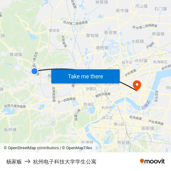 杨家畈 to 杭州电子科技大学学生公寓 map