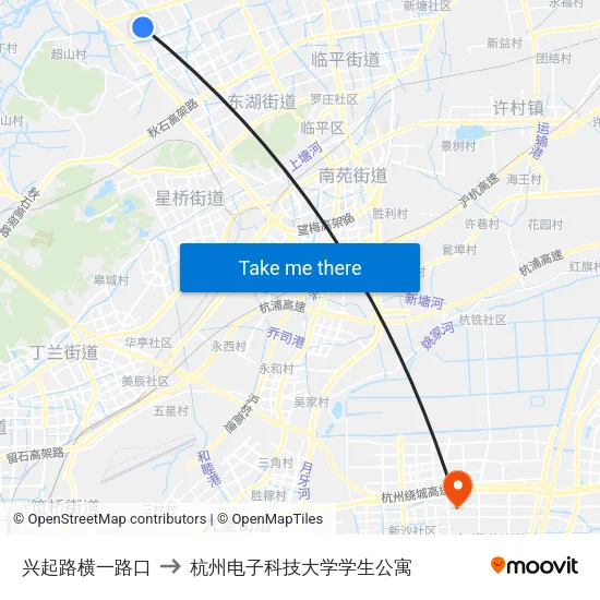 兴起路横一路口 to 杭州电子科技大学学生公寓 map