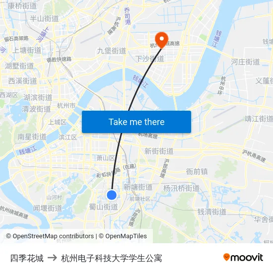四季花城 to 杭州电子科技大学学生公寓 map