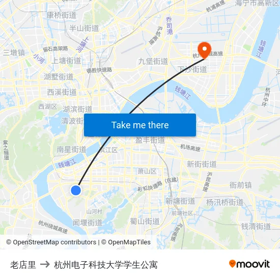 老店里 to 杭州电子科技大学学生公寓 map