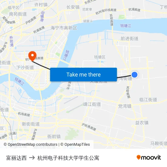 富丽达西 to 杭州电子科技大学学生公寓 map