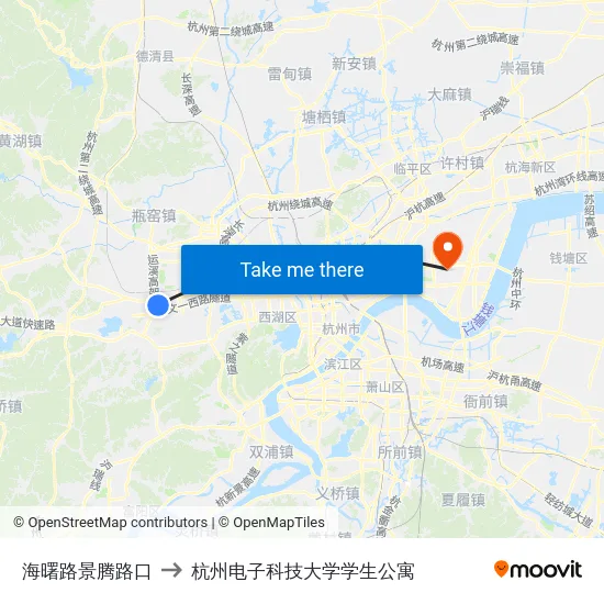 海曙路景腾路口 to 杭州电子科技大学学生公寓 map
