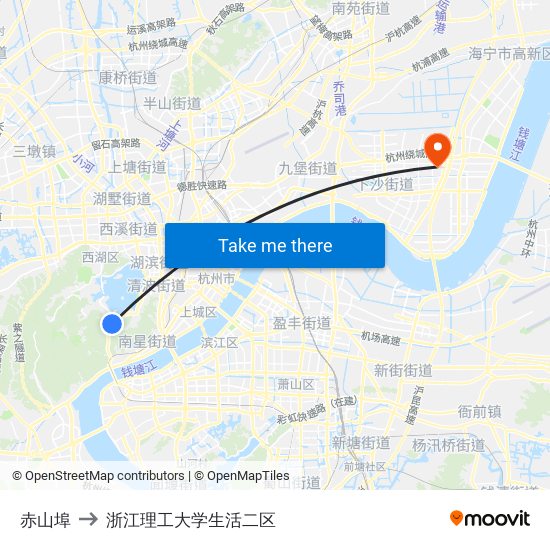 赤山埠 to 浙江理工大学生活二区 map