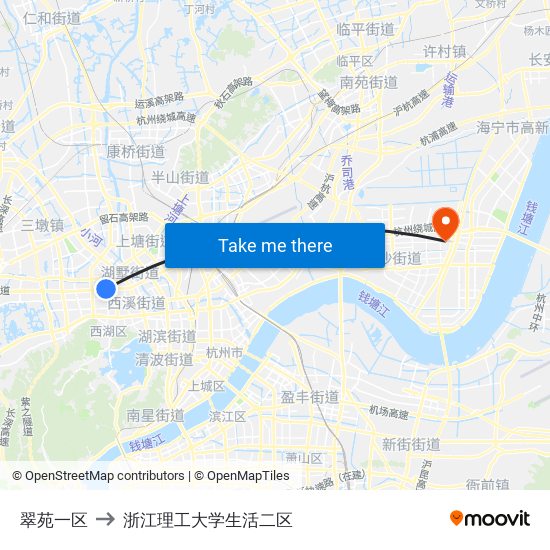 翠苑一区 to 浙江理工大学生活二区 map