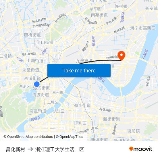 昌化新村 to 浙江理工大学生活二区 map