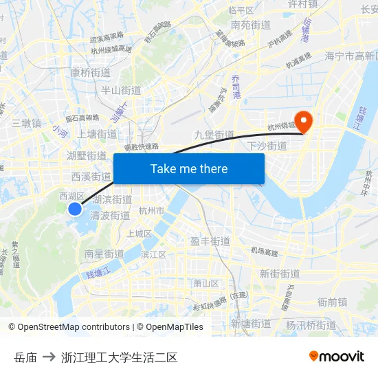 岳庙 to 浙江理工大学生活二区 map