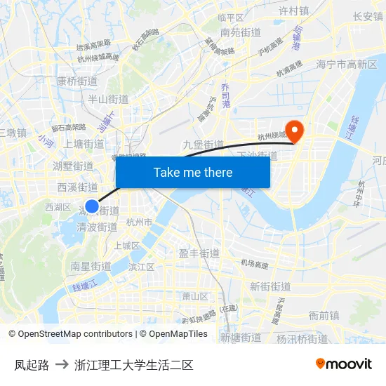 凤起路 to 浙江理工大学生活二区 map