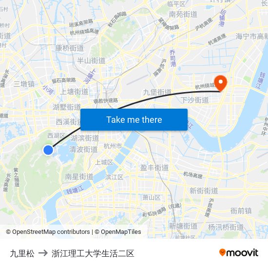 九里松 to 浙江理工大学生活二区 map