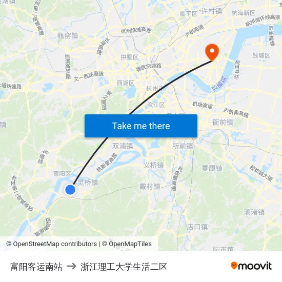 富阳客运南站 to 浙江理工大学生活二区 map