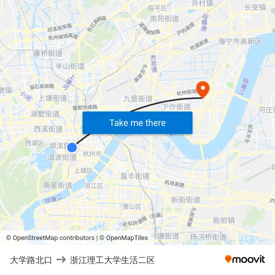 大学路北口 to 浙江理工大学生活二区 map