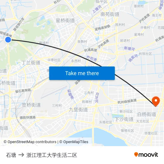 石塘 to 浙江理工大学生活二区 map