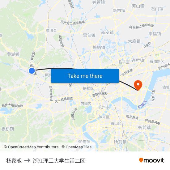 杨家畈 to 浙江理工大学生活二区 map