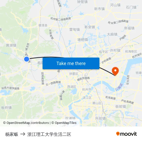 杨家畈 to 浙江理工大学生活二区 map