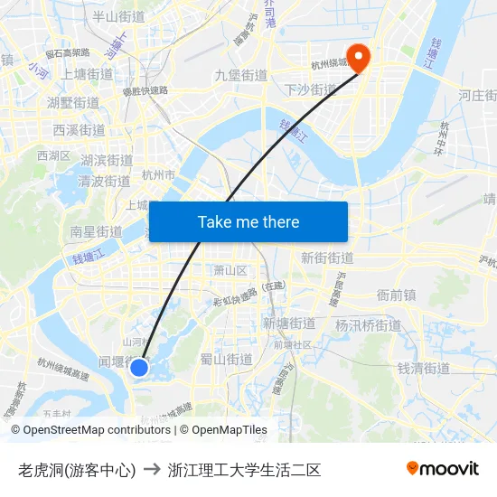 老虎洞(游客中心) to 浙江理工大学生活二区 map