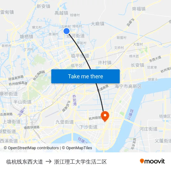 临杭线东西大道 to 浙江理工大学生活二区 map