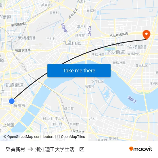 采荷新村 to 浙江理工大学生活二区 map