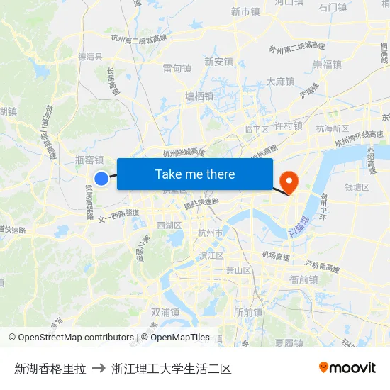 新湖香格里拉 to 浙江理工大学生活二区 map