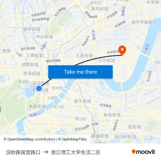 浣纱路国货路口 to 浙江理工大学生活二区 map