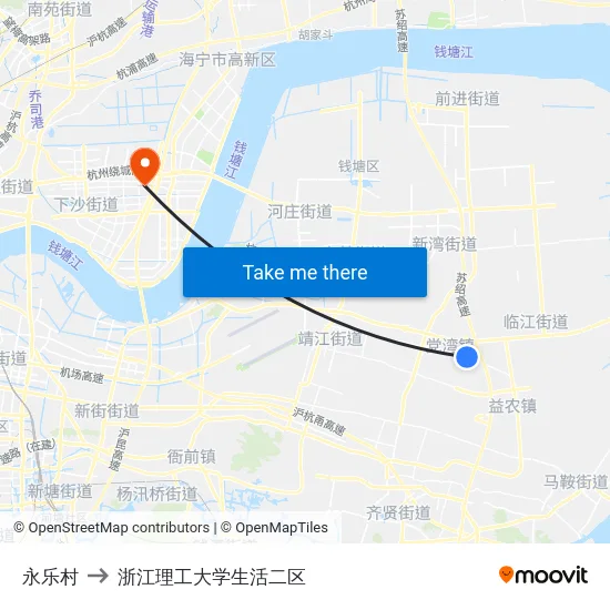 永乐村 to 浙江理工大学生活二区 map