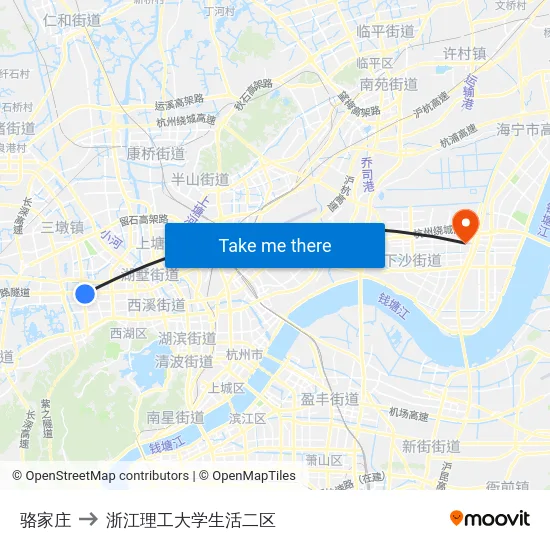 骆家庄 to 浙江理工大学生活二区 map