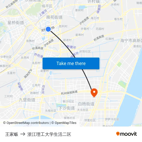 王家畈 to 浙江理工大学生活二区 map