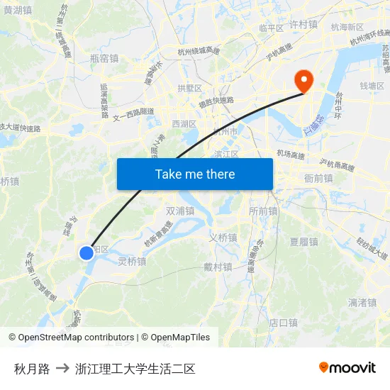 秋月路 to 浙江理工大学生活二区 map