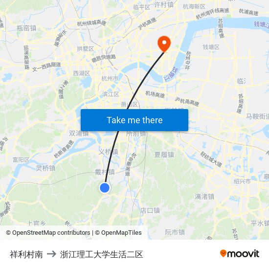 祥利村南 to 浙江理工大学生活二区 map