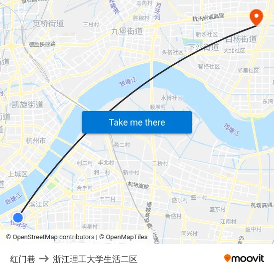 红门巷 to 浙江理工大学生活二区 map