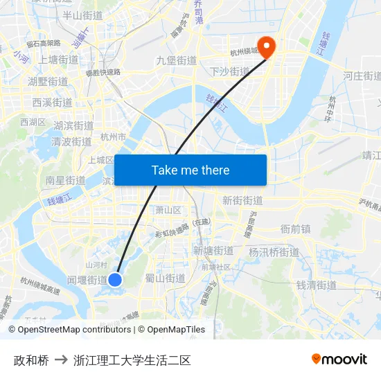 政和桥 to 浙江理工大学生活二区 map