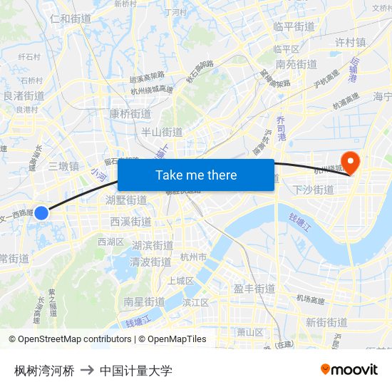 枫树湾河桥 to 中国计量大学 map