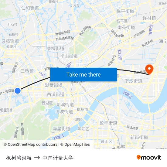 枫树湾河桥 to 中国计量大学 map