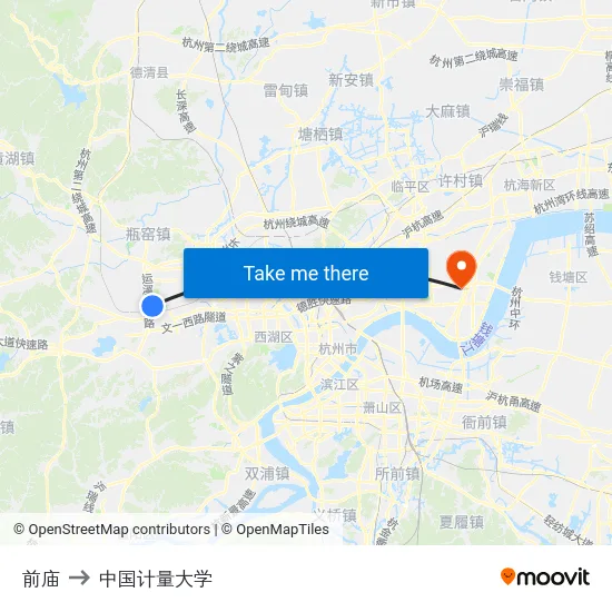 前庙 to 中国计量大学 map