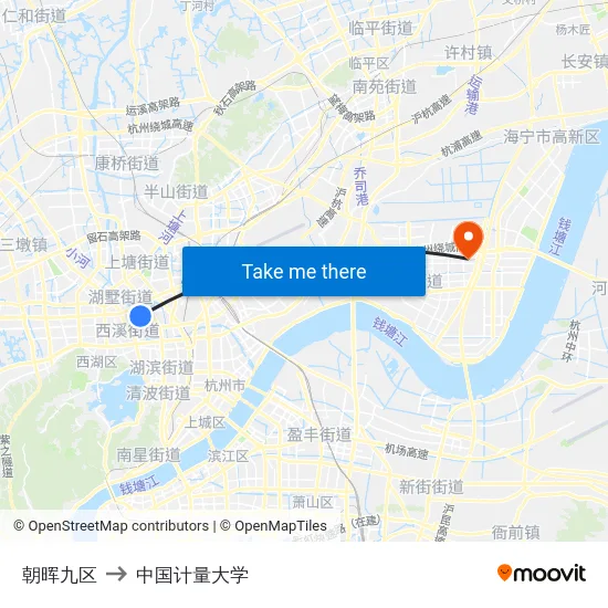 朝晖九区 to 中国计量大学 map