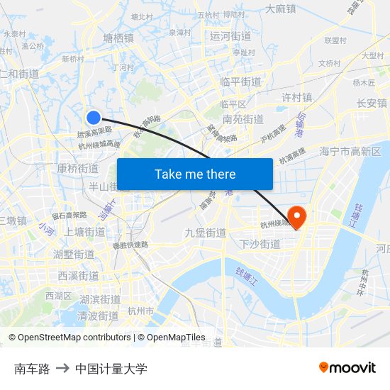 南车路 to 中国计量大学 map