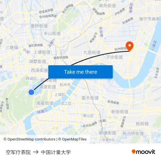 空军疗养院 to 中国计量大学 map
